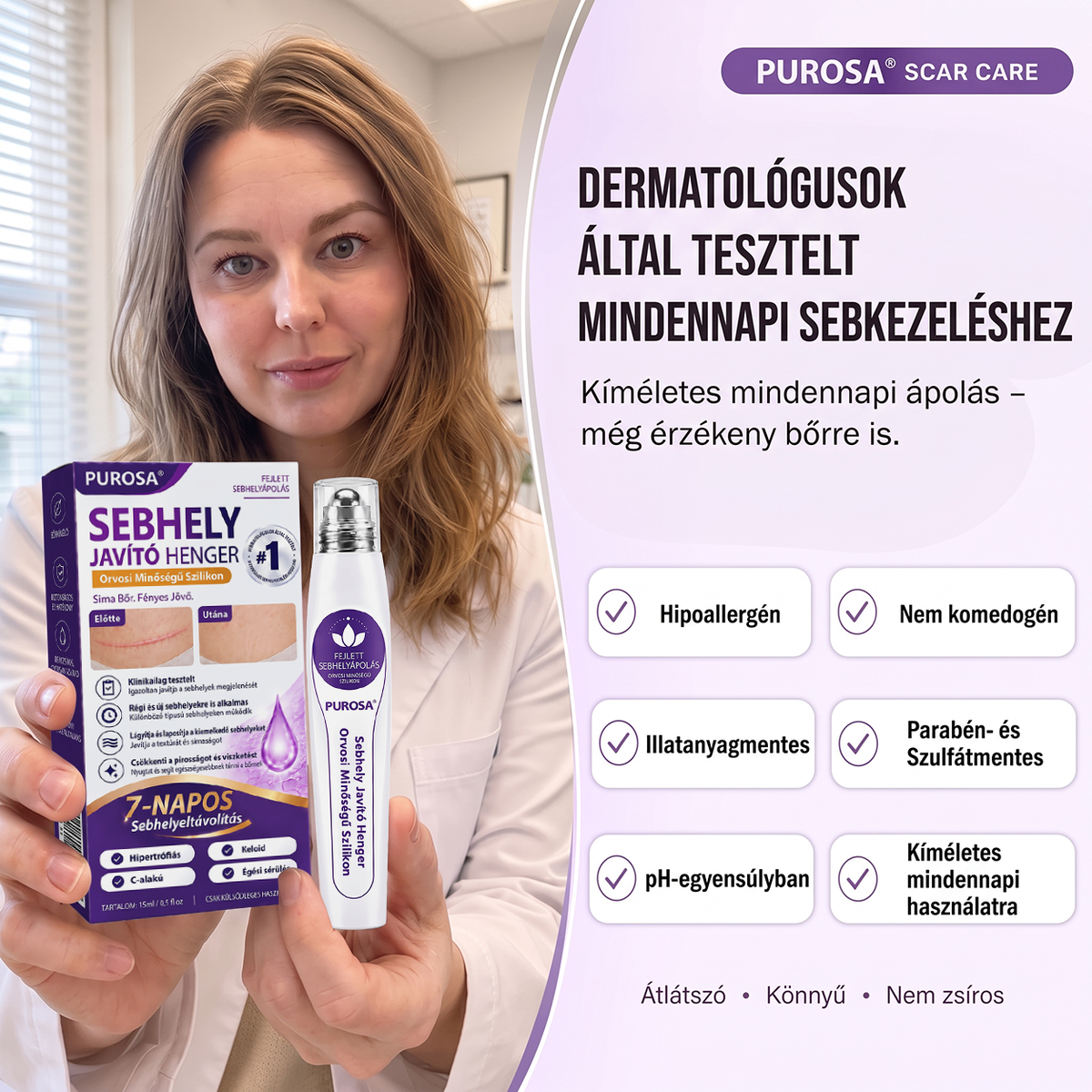 PUROSA®🩹 Orvosi tisztaságú szilikon hegápoló görgő (Kiemelkedő, piros, kemény, feszülő és elszíneződött műtéti hegekre)