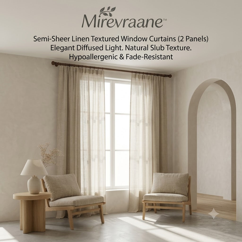 Mirevraane™ Semi-Sheer Linen Textured Window Curtains (2 Panels)